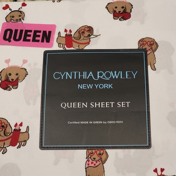 Cynthia Rowley Dog Print Queen Sheet Set NWT - Picture 2 of 4